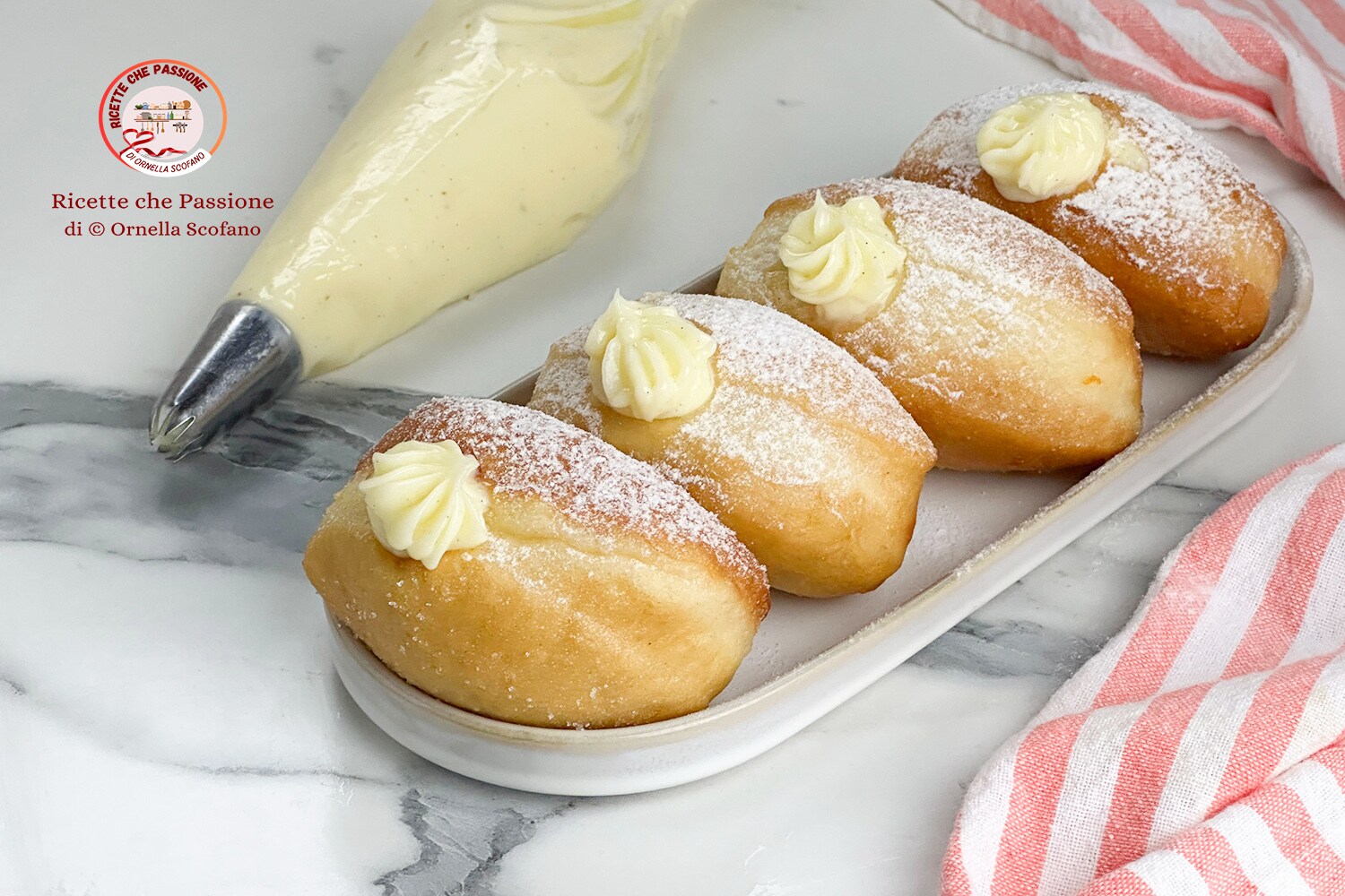 Bomboloni com creme de confeiteiro fáceis e rápidos para o carnaval