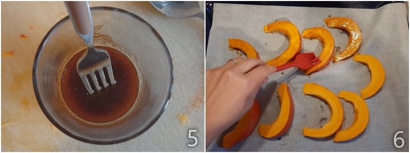 c. temperar a abóbora hokkaido com uma emulsão de páprica