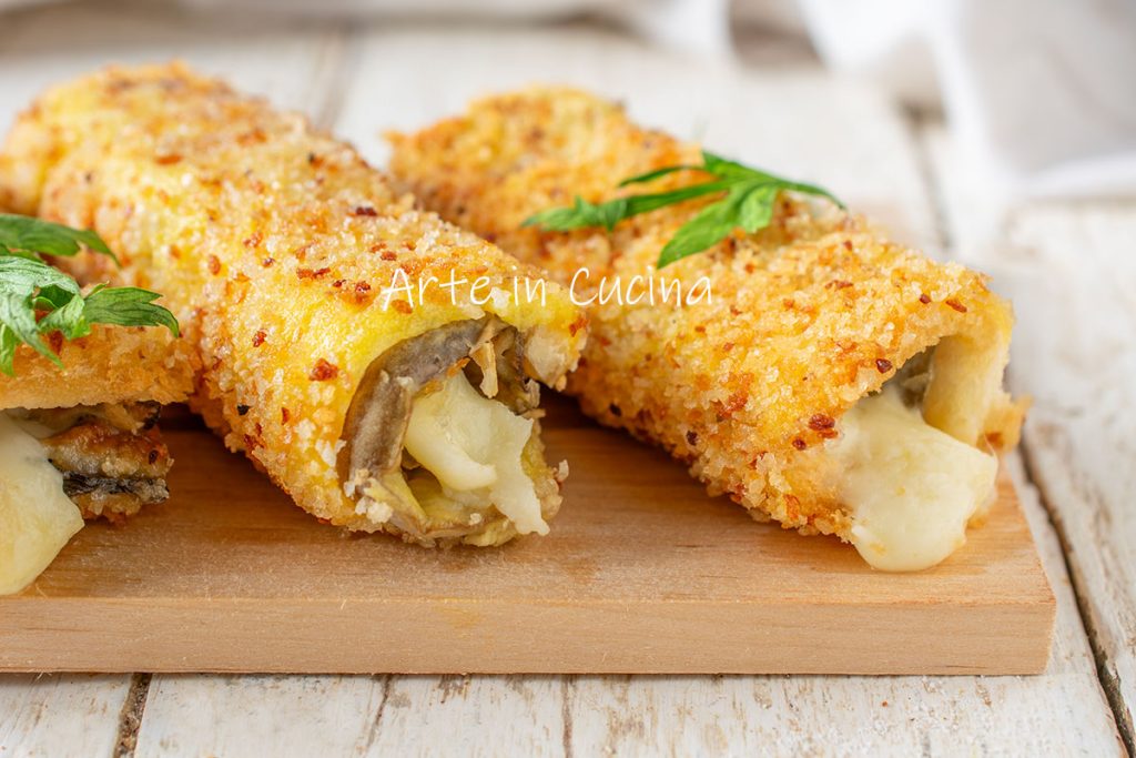 Cannelloni de pão de forma gratinados com berinjela