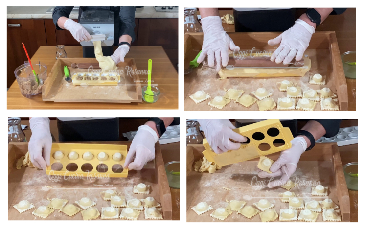 Ravioli feitos em casa com recheio de carne - receita com Pasta Maker -
