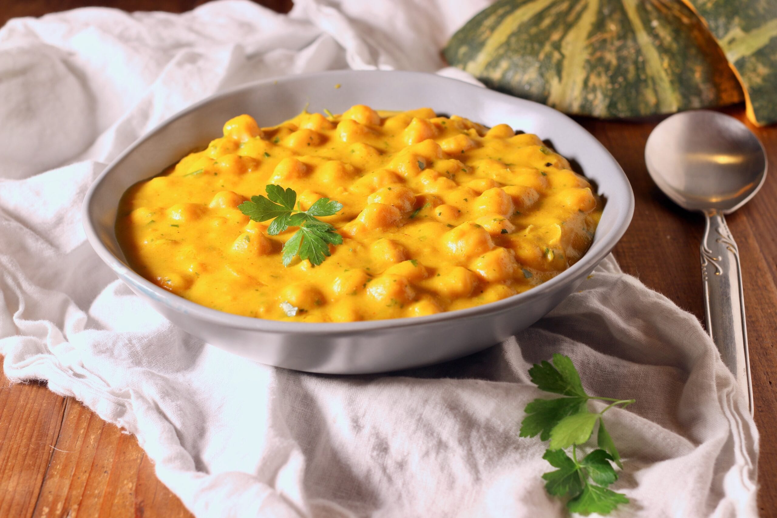 Curry de grão-de-bico com abóbora