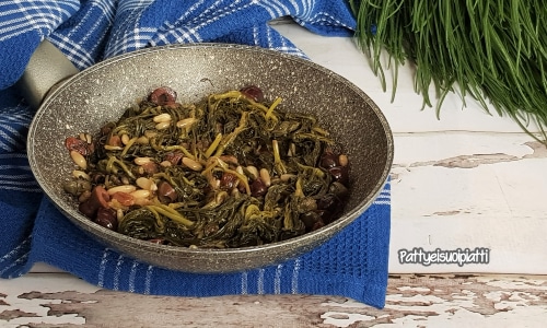 Agrião saboroso na frigideira