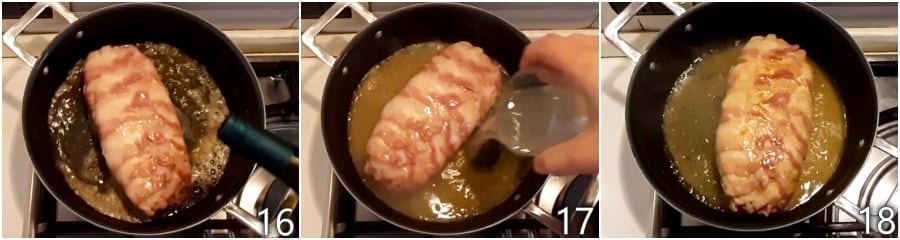 f. cozinhar o rolo de frango com vinho e caldo