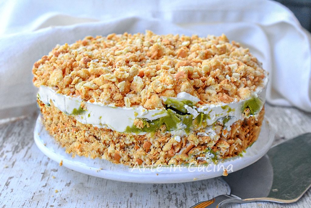 Farofa de pistache mascarpone e ricota bolo gelado