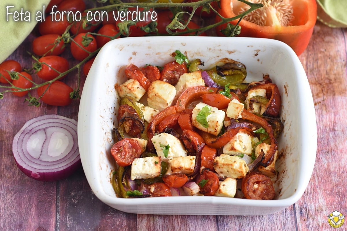 Feta assada com legumes