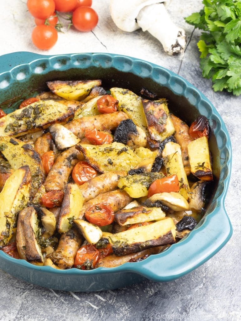 linguiça com cogumelos e batatas