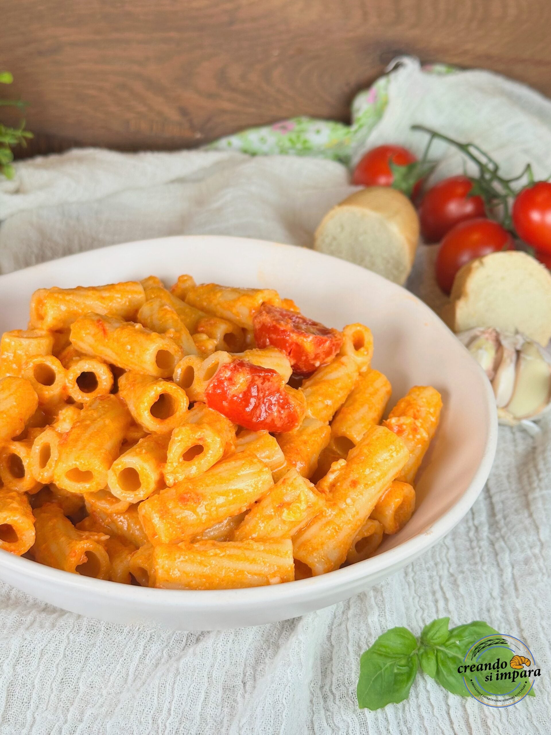 Massa com creme de tomate e búfala