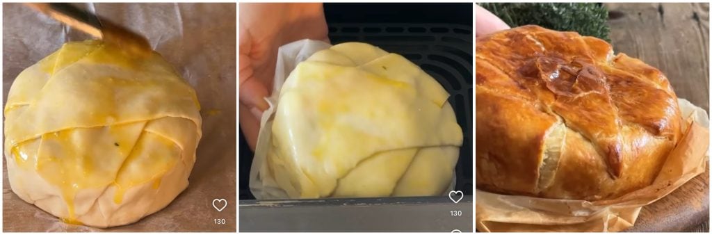 Camembert na massa folhada na fritadeira a ar