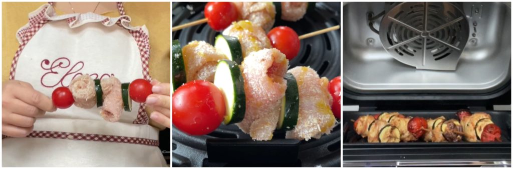 Espetinhos de rolinhos de frango