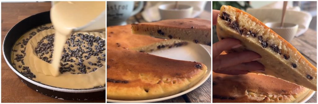 Panqueca com gotas de chocolate no micro-ondas