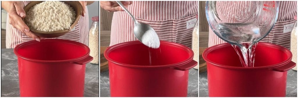 Timbale de arroz com tomate no micro-ondas