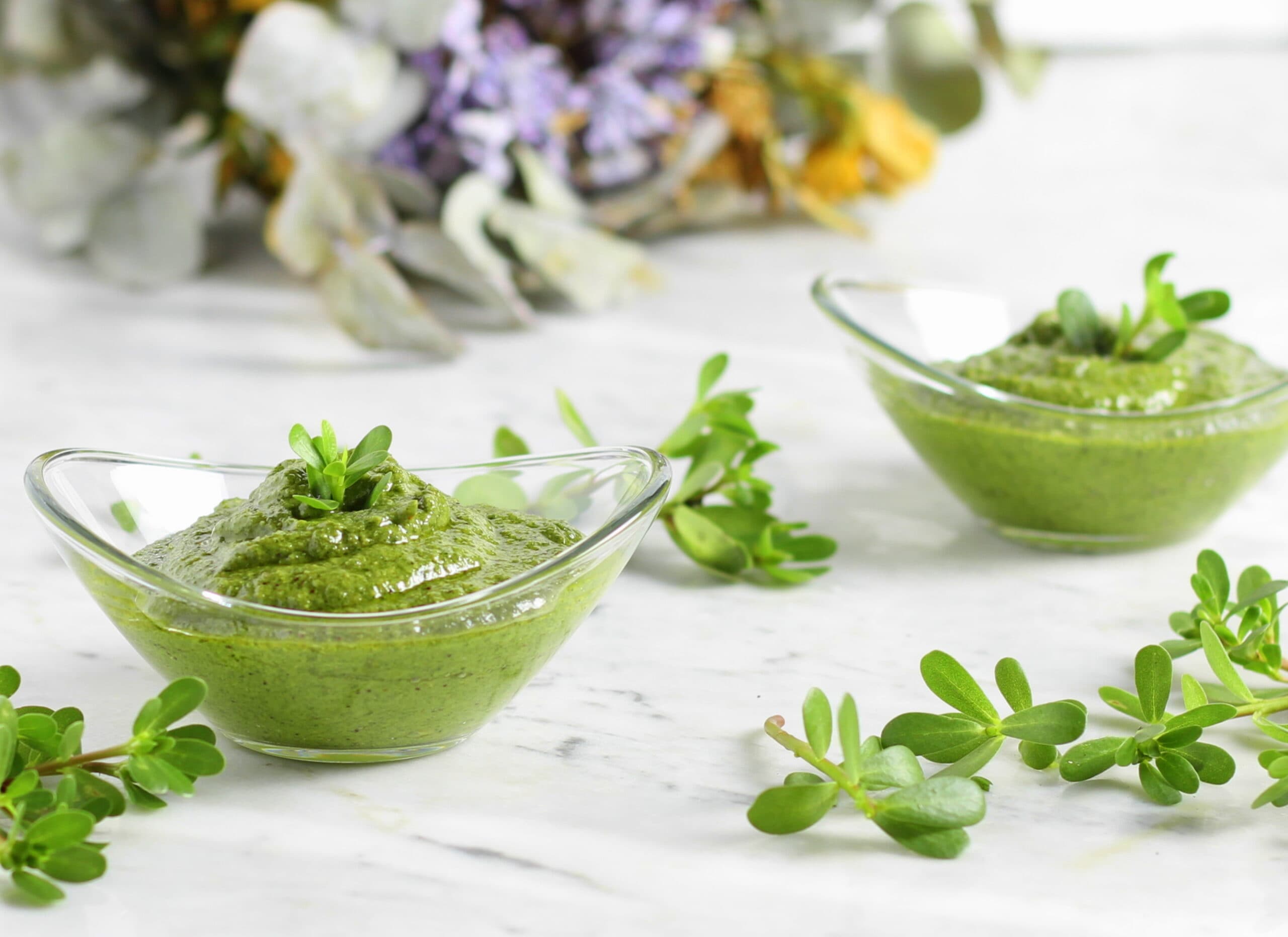 Pesto de beldroega e amêndoas
