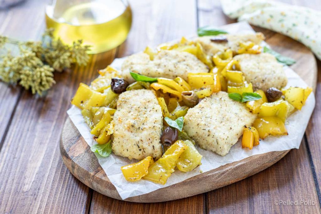 pescada com pimentões assados