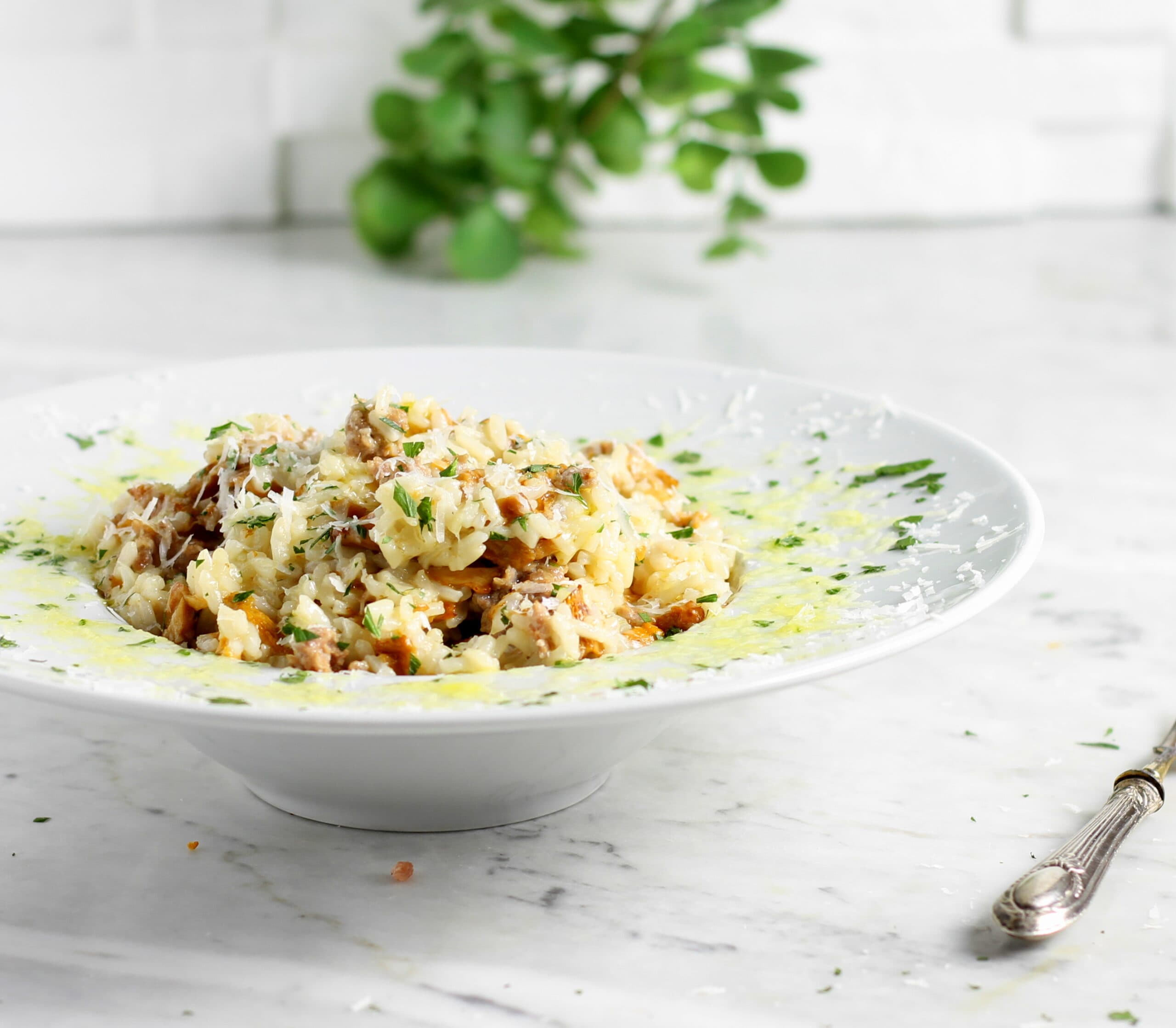 Risoto de linguiça e finferli na panela de pressão