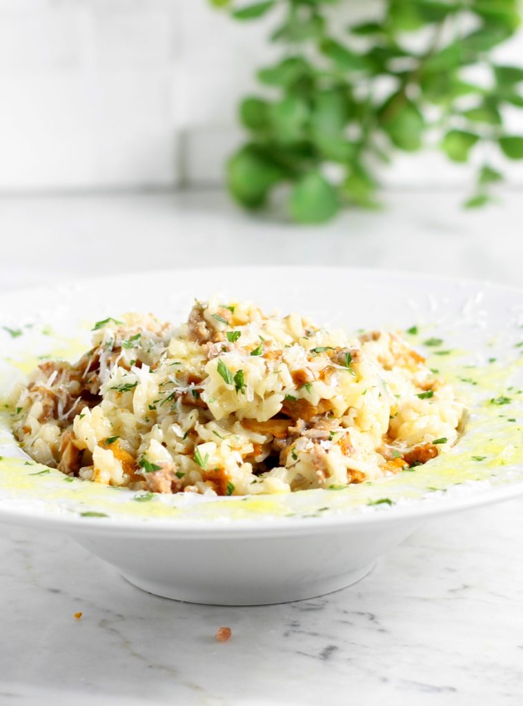 Risoto de linguiça e finferli na panela de pressão