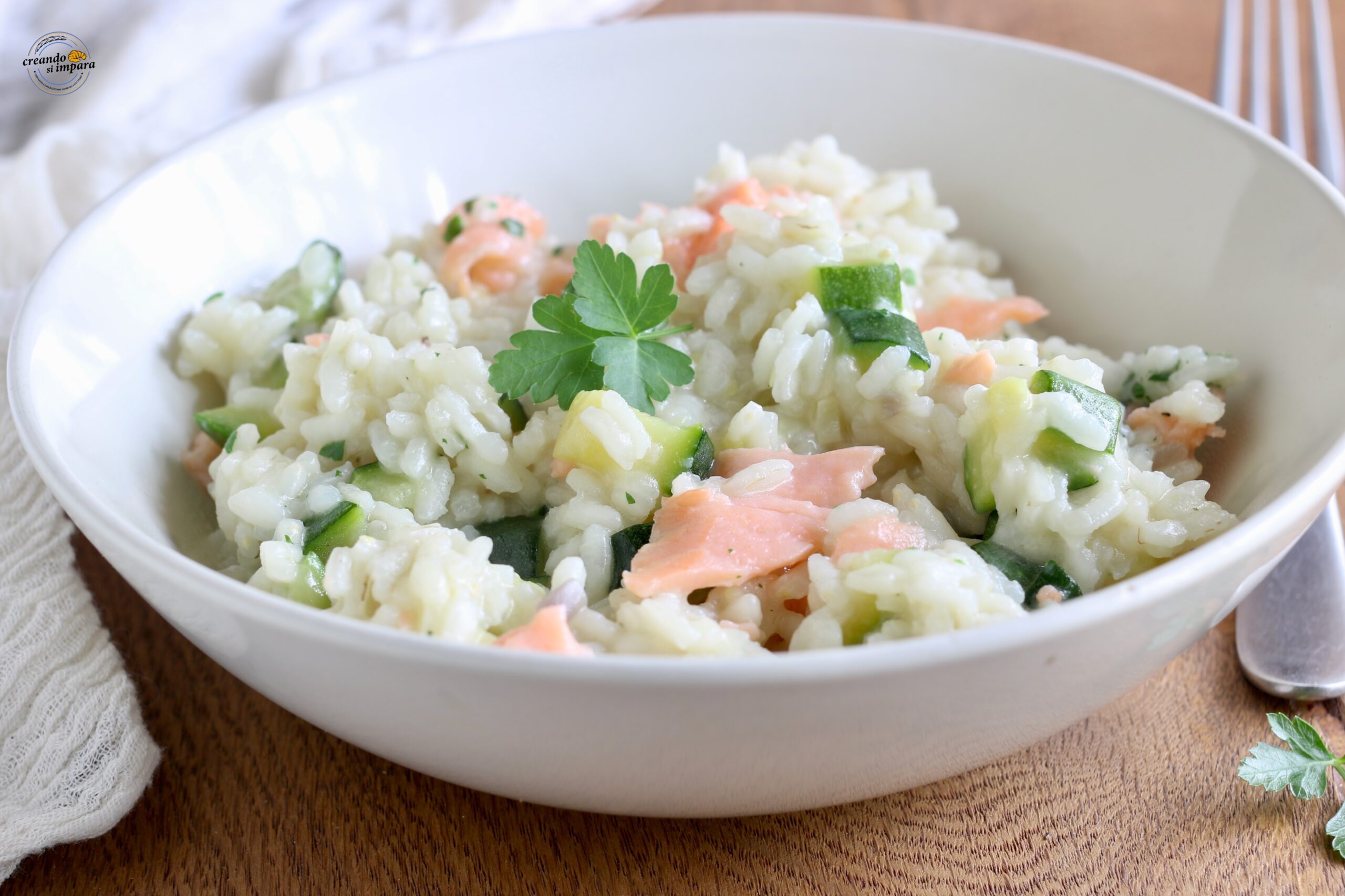 Risoto com abobrinha e salmão