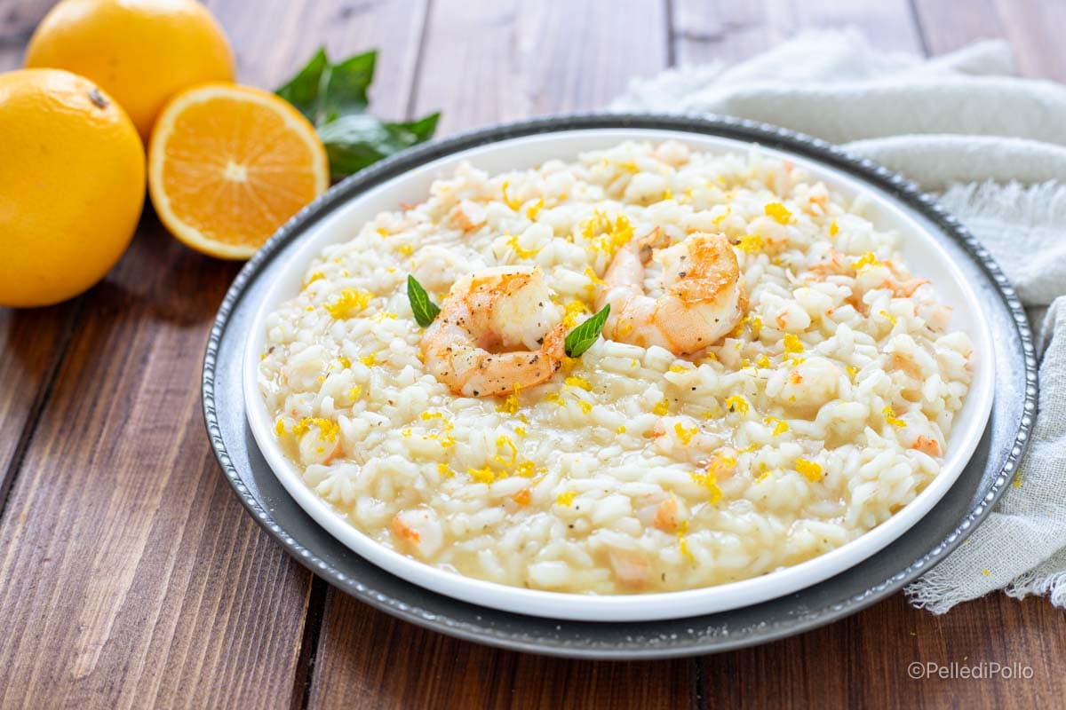 Risoto de camarão e laranja