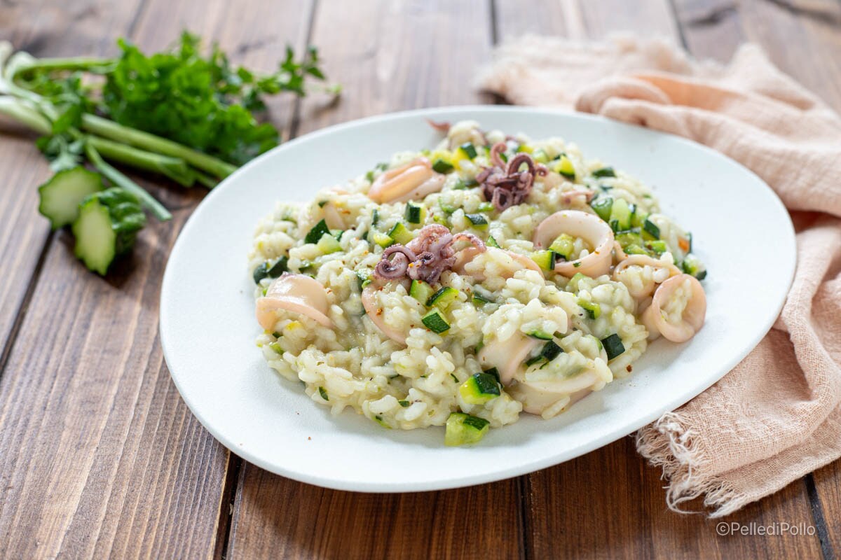 Risoto de lulas e abobrinhas