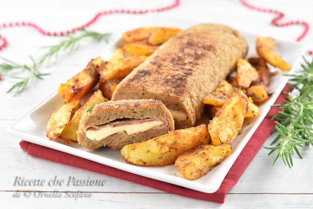 Rocambole com porchetta e provolone defumado com batatas à páprica