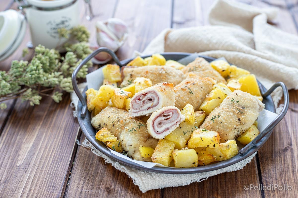 Rolinhos de frango com batatas