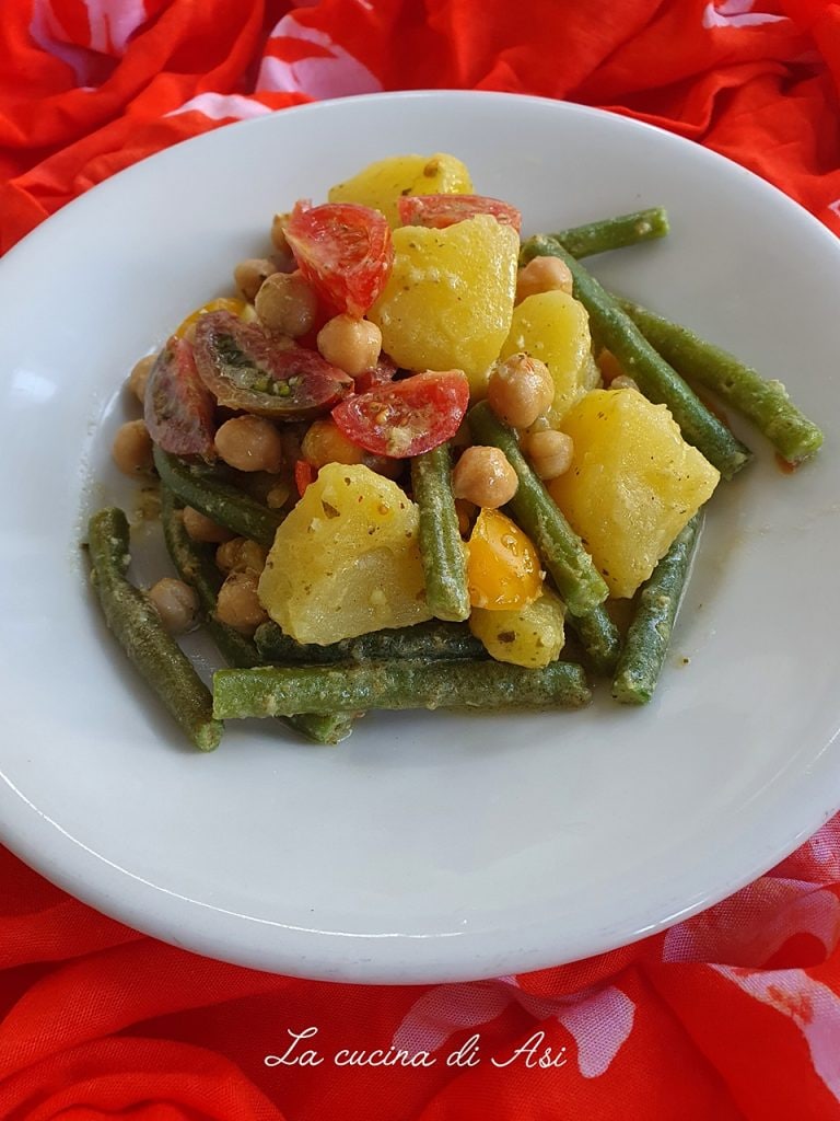 salada de batata grão-de-bico feijão verde de verão