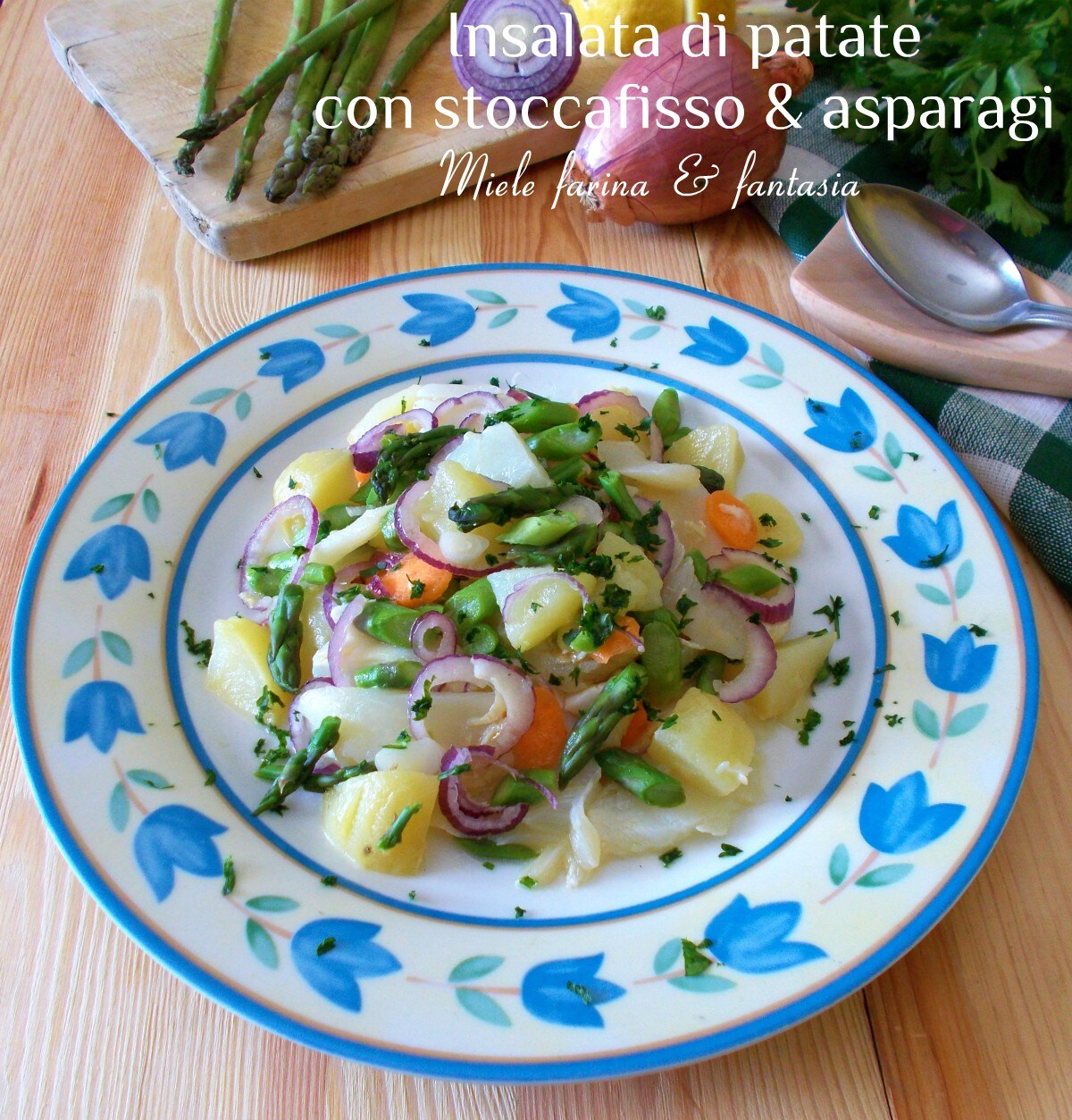 Salada de batatas com bacalhau e aspargos