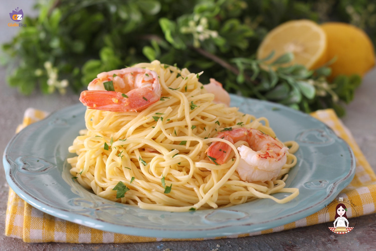 Tagliolini limão e camarões