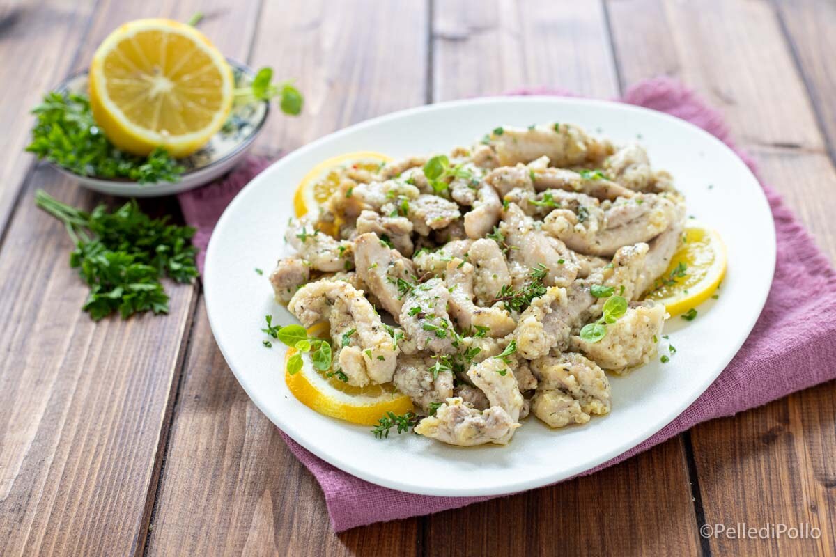 Tiras de frango com ervas aromáticas e limão