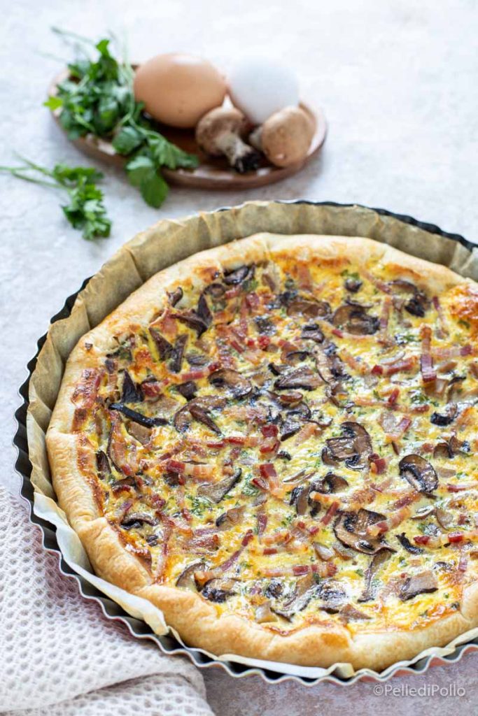 quiche com cogumelos e bacon