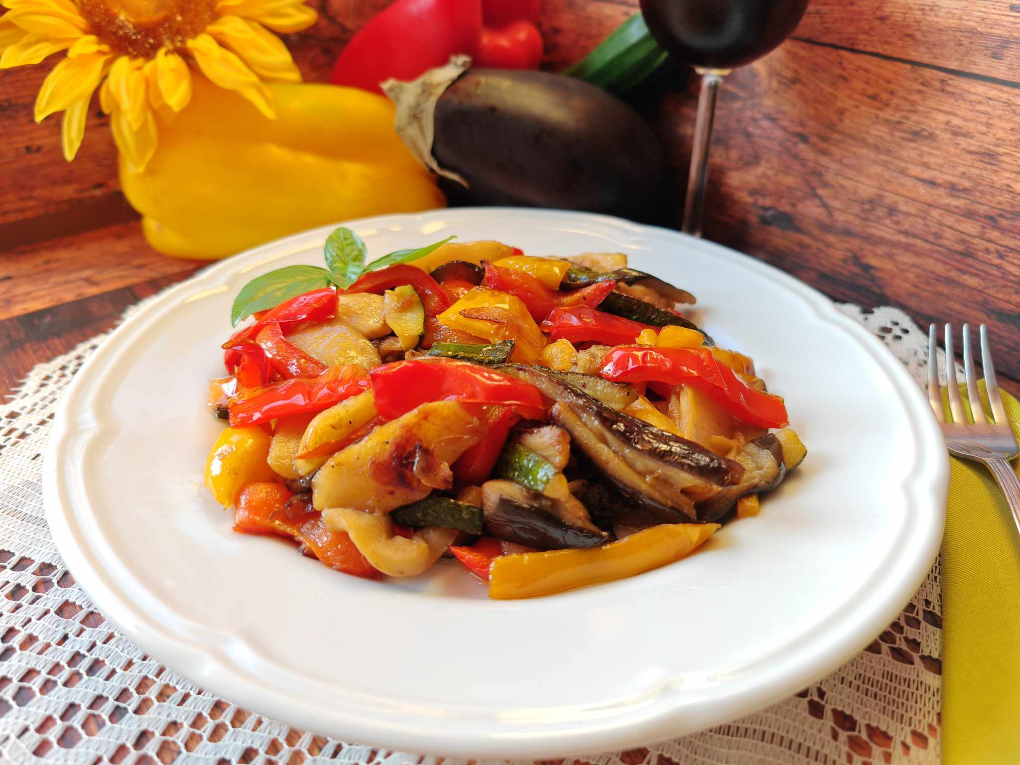 Fricandò de legumes e manjericão