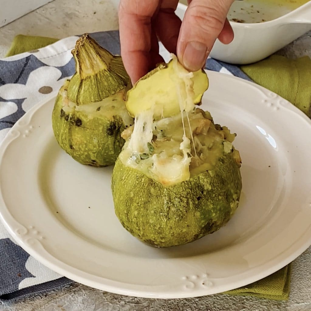 Abobrinhas redondas recheadas com atum