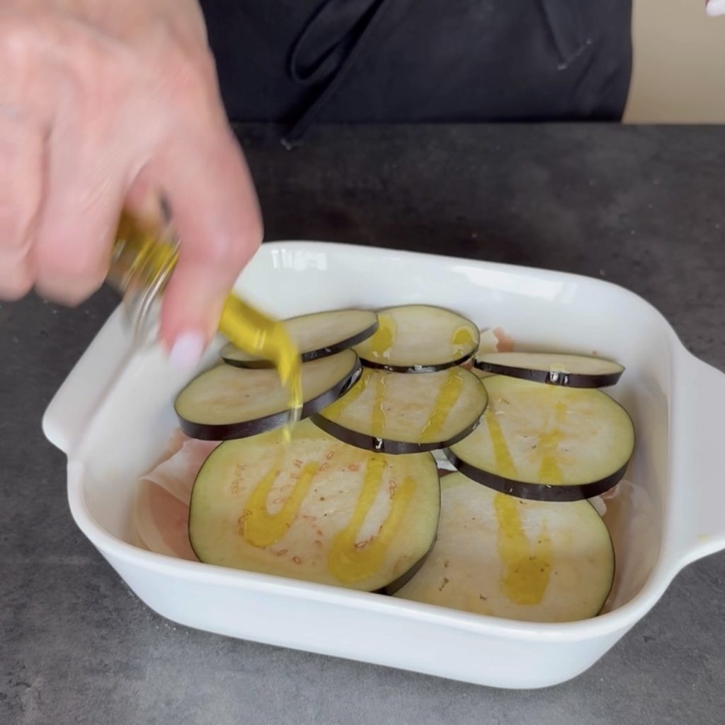 Berinjelas e batatas assadas