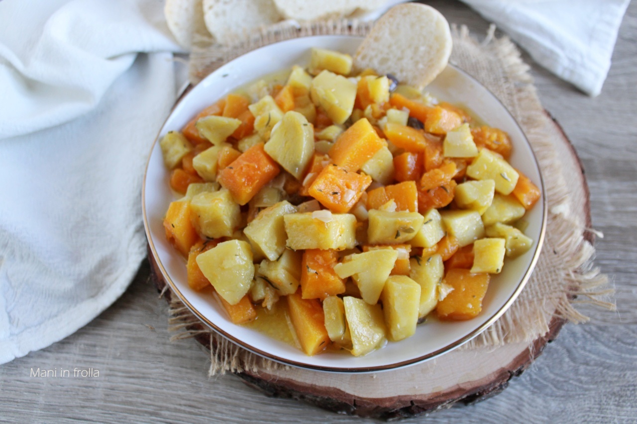 Acompanhamento de Abóbora Alho-poró e Batatas na frigideira