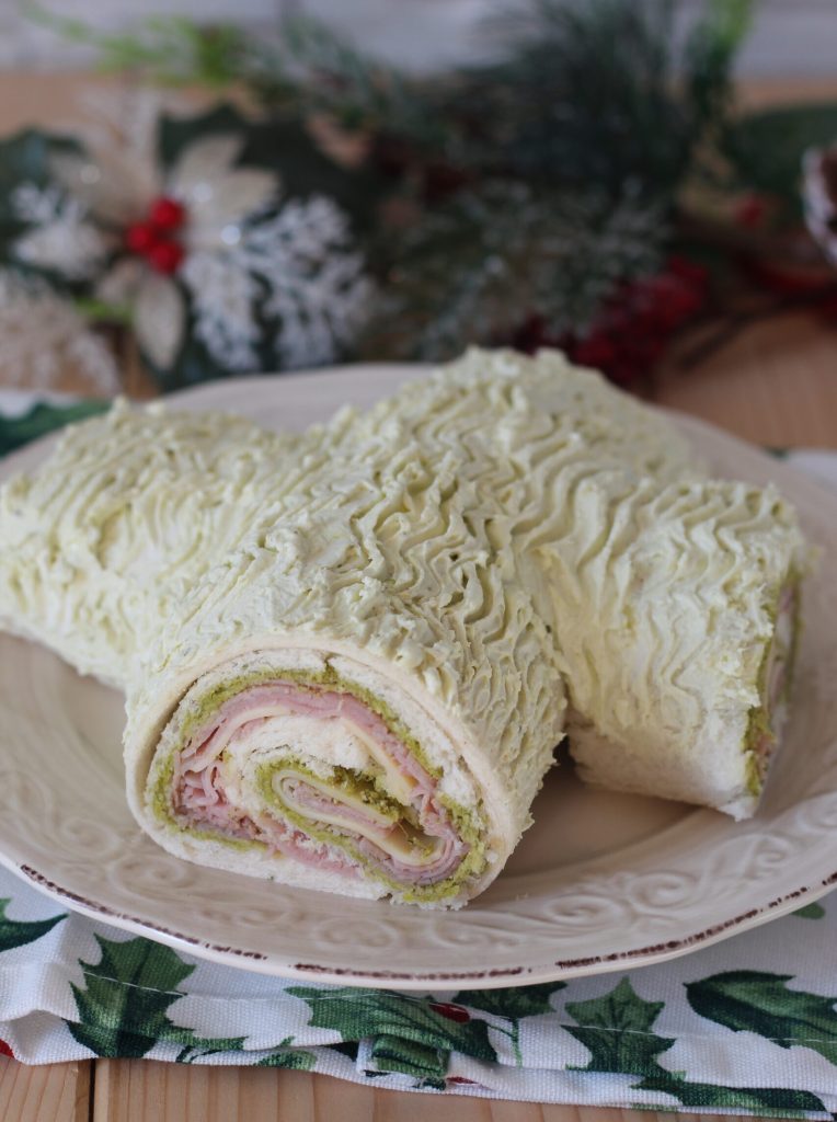 tronco de Natal com pesto, presunto e provolone