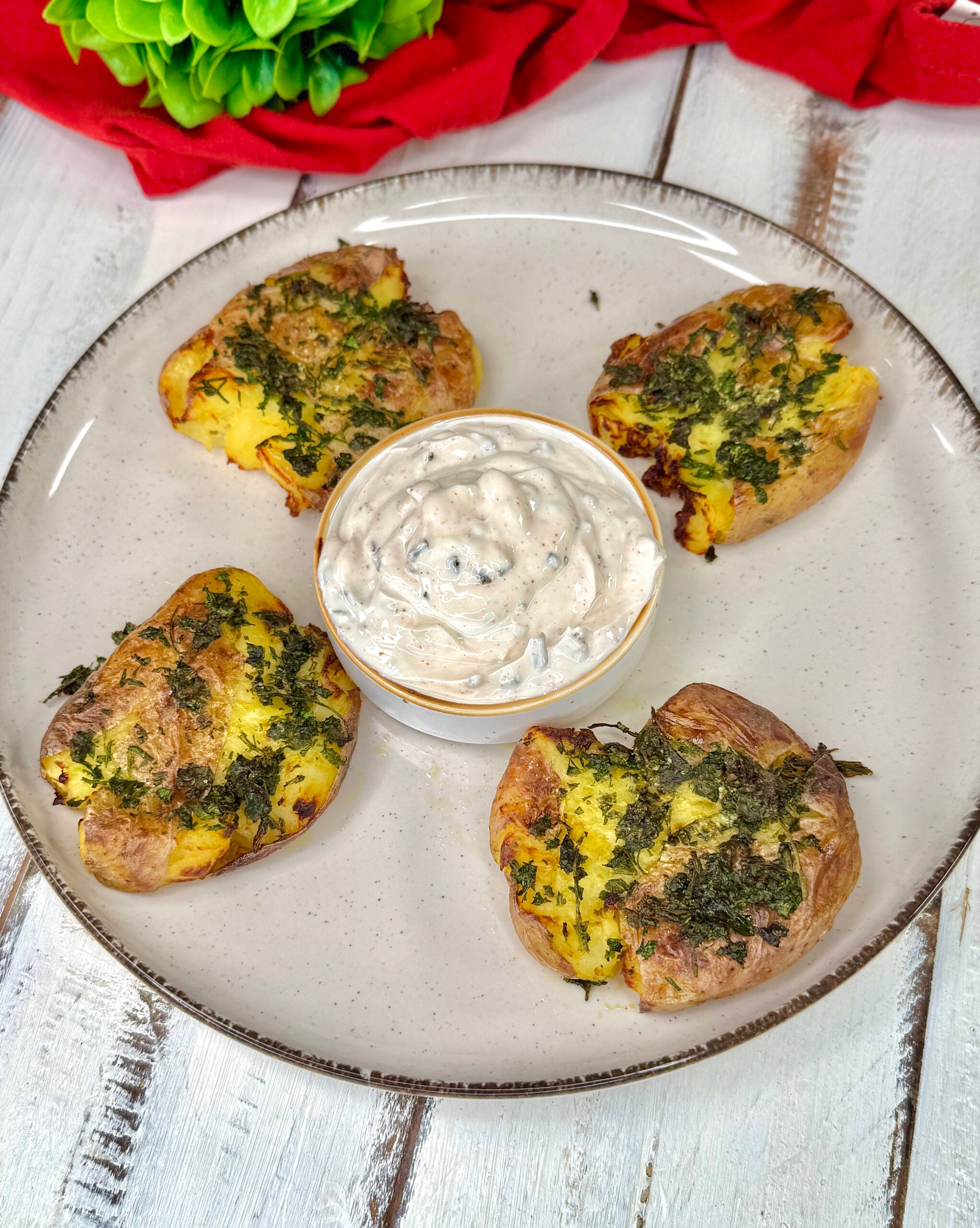 Batatas amassadas com salsa