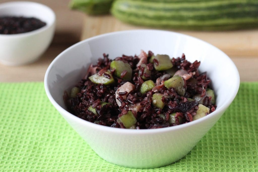 arroz negro frio abobrinha e speck