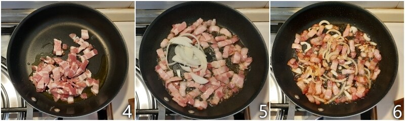 b. fritar bacon e cebola