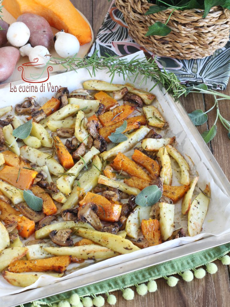 batatas abóbora e cogumelos assados