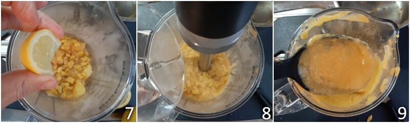 c. bater o creme de milho e batatas