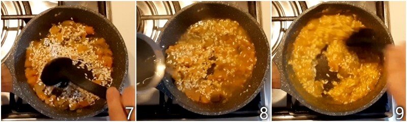 c. cozinhar o risoto com caldo de legumes