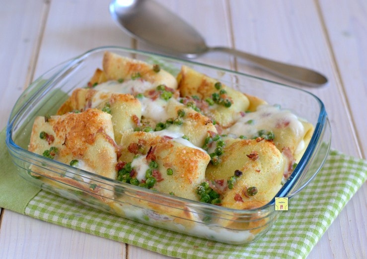 Crepes de presunto e ervilhas