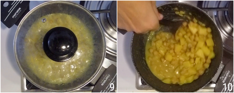 curry de grão-de-bico e batatas com leite de coco receita indiana vegetariana vegana com arroz pilaf il chicco di mais 4 cozinhar em fogo baixo