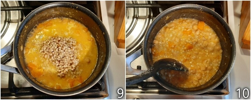 e. adicionar o trigo sarraceno em grãos e engrossar a sopa