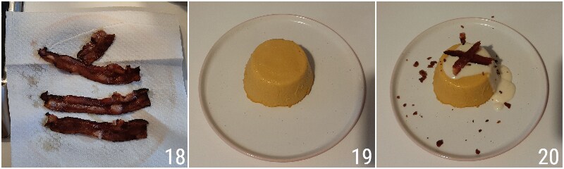 flan de abóbora com fondue de parmesão e bacon crocante receita 7 empratar e esfarelar o bacon