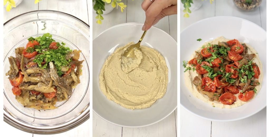 Hummus com berinjela e tomatinhos na fritadeira a ar