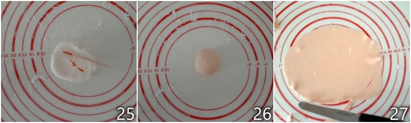 i. colorir com um pouco de laranja a pasta de açúcar para fazer o disco do rosto rosa pele