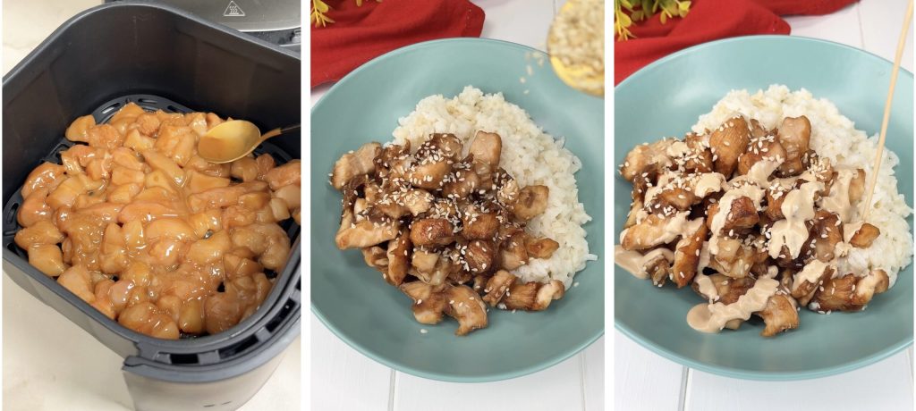 Frango cremoso com molho de soja na fritadeira a ar