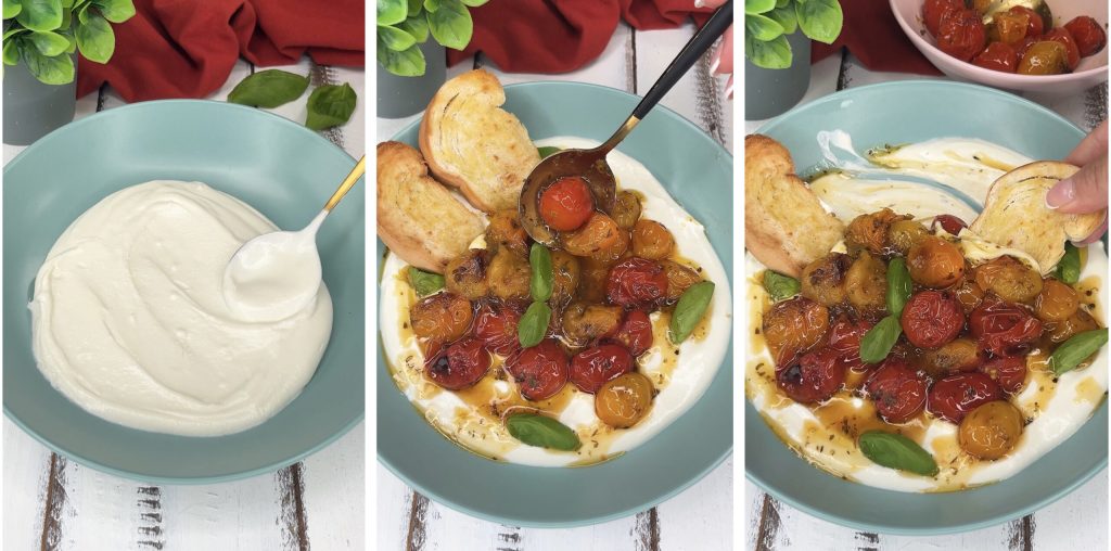 Creme de feta e tomatinhos assados