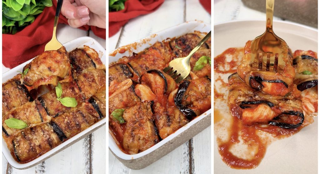 Rolinhos de berinjela ao molho na fritadeira a ar