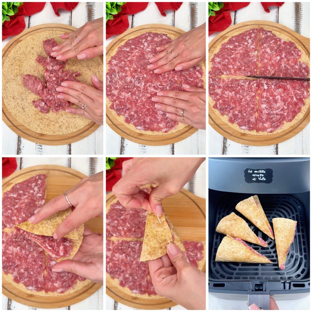 Cones de tortilha com linguiça e queijo